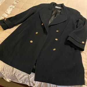 Women's Elegant Black Double-Breasted Pea Coat